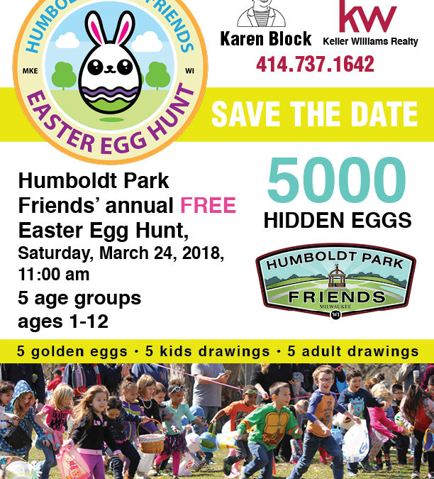Humboldt Park Friends’ 18th annual FREE Easter Egg Hunt  and Pancake Breakfast Saturday, March 24th, 2018